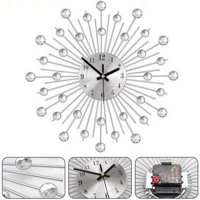 Trintion Holdfiturn Crystal Diamond Wall Clocks Modern Wall Clock Flower Wall Clock Silent Metal Clock For Living Room Bedroom Home Wall Art Decoration