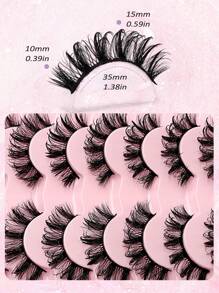 Asiteo 7 Pairs Moisturizing Eyelashes, Cartoon Style, Faux Mink, Curled And Charming, Y2K Style, 3D Fluffy And Dense, Dramatic Wet Makeup Effect, Eyelash Extensions - 尖尾漫畫款 - 查看 6