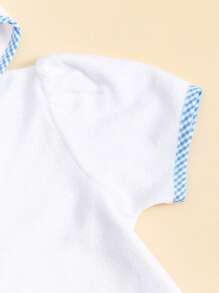 1-6 Years Kid Swim Coverups Bow Toddler Baby Boy Girl Terry Swimsuit Bow Elephant Embroidery Short Sleeve Hooded Terry Cloth Robe Zip-Up Towel Beachwear Beach Pool Bathing Suit Bathrobe Cover Ups - 淺藍色 - 查看 4