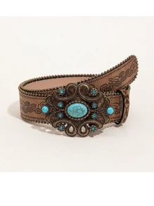 1 chiếc thắt lưng đính hạt phong cách Bohemian phương Tây cổ điển, phù hợp cho mọi mùa - Xuân, Hạ, Thu, Đông, mặc hàng ngày, đi làm, phối cùng quần jeans, quần tây, dịp Lễ Tình nhân, Halloween, lễ hội âm nhạc, Giáng sinh, tựu trường, hoạt động ngoài trời. - Khóa hình bầu dục dập nổi đính hạt, màu nâu nhạt. - Xem 16