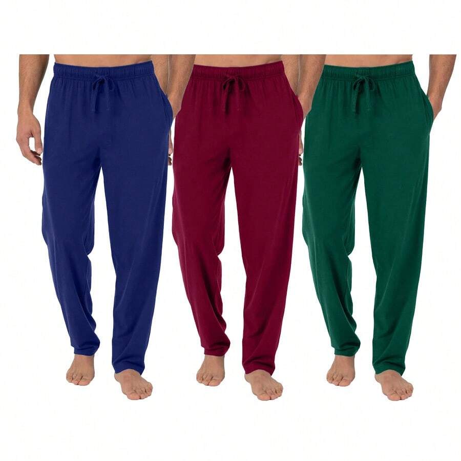 3-Pack Men's Classic Lounge Pajama Pants (S-3XL) - 海軍藍 - 酒紅色 - 獵人 - 查看 1