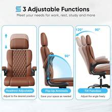 Sytas Executive Leather Office Chair, Comfy Desk Chair With Adjustable Headrest & Flip-Up Padded Arms & Lumbar Support, Adjustable Hight And Tilt, Rolling Swivel, Brown - Brown - View 9