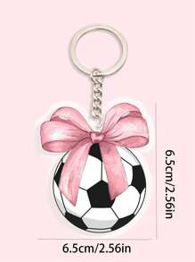 1pc Customized Cute Bow Sports Keychain (Football/Basketball/Volleyball), Upload Your Name, Personalized Keychain Gift For Her/Him, UV Printing Craft