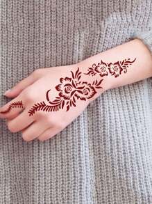 1 hoja de plantilla de tatuaje de henna con diseño floral de hojas, tatuaje temporal reutilizable para decorar manos, pies y Body, adecuado para bodas, festivales y fiestas