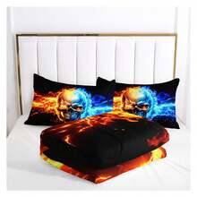 HUIQIN Goth Bedding Set For Boys,Kids Black Comforter Set 3-Piece,1 Comforter + 2 Pillowcases,Red And Blue Skeleton Comforter Set - Multicolor - View 5