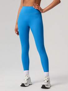 GOSOUER 女式纯色前缝后深 V 臀线跑步户外运动瑜伽紧身裤 - 藍色 - 查看 4