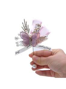 1 pieza Suministros de boda Flor de pecho Broche de mariposa para novia y novio, Regalo de Halloween, Regalo de Navidad, Broche de lazo de seda, Regalos, Decoraciones de cumpleaños, Decoraciones de fiesta, Despedida de soltera