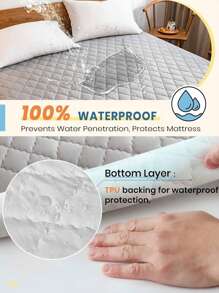 1 件防水绗缝床笠保护套，适用于全尺寸/大号/特大号床，柔软，可水洗，可拆卸防尘床垫罩套装 - 淺灰色 - 查看 5