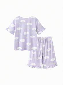 mini bala 年輕女孩睡衣套裝，柔軟透氣嬰兒睡衣 - 紫白色調 - 查看 5