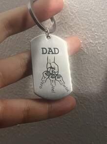 1pc Celebrate Father's Day Mother's Day With A Customized Stainless Steel Keychain (Title Can Be Changed) Engraved With Your Family's Name Or Any Text, Polished Military Pendant Key Necklace, Affordable Gift.