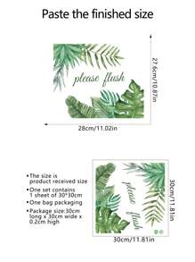 1pc Watercolor Tropical Green Plant Toilet Tank Sticker; Can Be Used As Bathroom Door Or Wall Decal; Add More Fun To Your Home, Stickers, Wall Decal, Vinyl Decal For Home Decorations, Spring Decoration Items Refresh Your Home, Rama Decoration Stickers Gifts Birthday Graduation