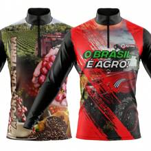 Kit 2 Shirt T-Shirt Agro Long Sleeve Blouse Sun Protection UV Zipper Collar Livestock Cattle Agriculture Tractor Harvester Brazil - Army Green - View 1