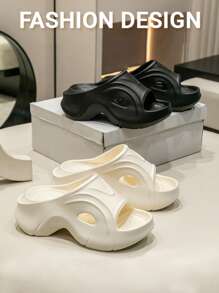 1 Pair Thick-Sole High Heel Durian Sandal, Outdoor Beach Slippers, Soft EVA Sole Slide, Non-Slip, Waterproof, Wear-Resistant, Breathable, Ladies Thick-Sole, Indoor House Slippers, Bathroom Shower Plastic Sandal, Open Toe Flat Sandal, Fashionable Rhombus Pattern Outdoor Slide