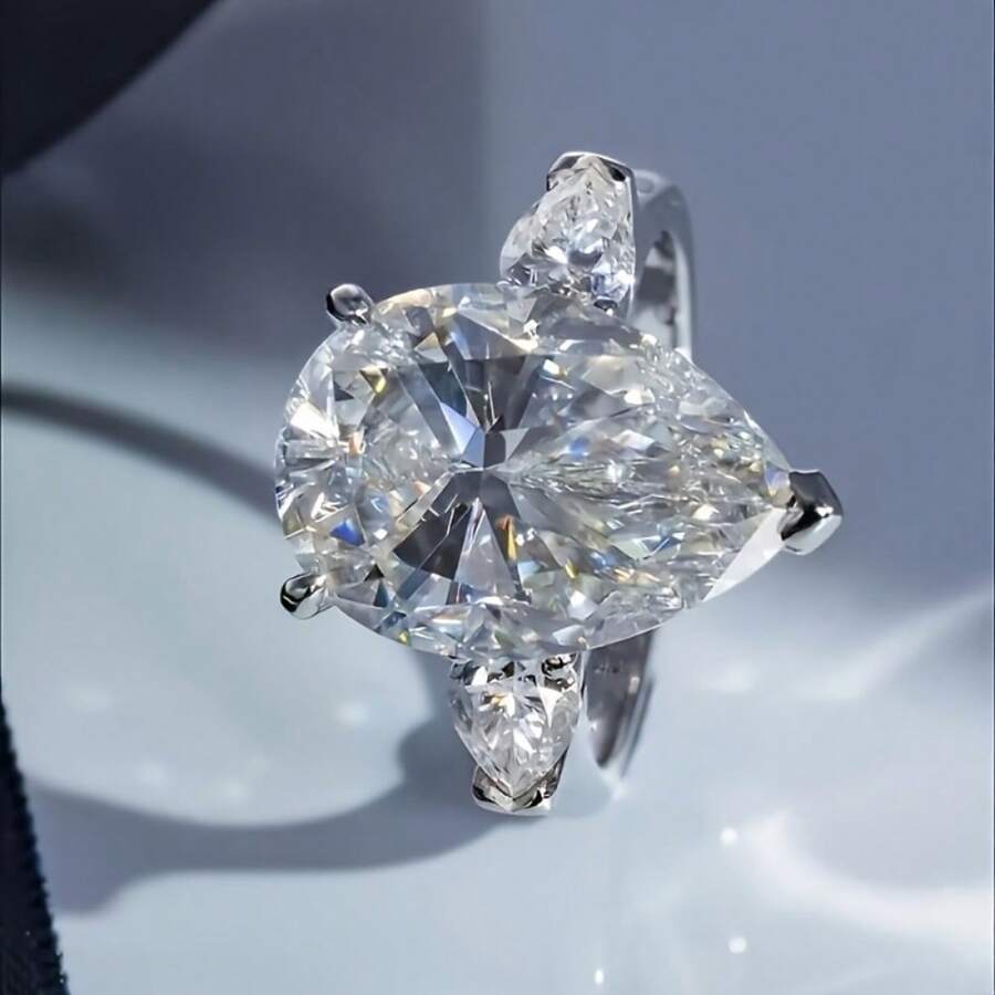 1pc S925 Silver 10 Carat Moissanite Love Ring For Vacation, Wedding And Party Suitable For Daily Wear, Suitable For Party, Date, Anniversary, Party, Birthday Gift - 10CT - View 1