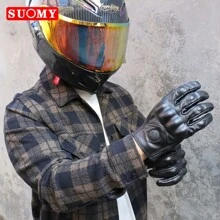Suomy 复古山羊皮摩托车手套 夏季男士棕色复古皮革摩托车越野手套 女士摩托车手套 - 黑色 - 查看 5