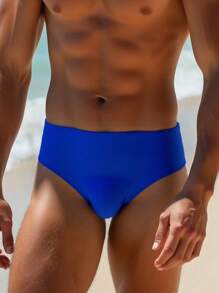 Fashionable Men's Sexy Swimwear Underwear, Suitable For Summer Beach & Pool, Men's Solid Color Quick-Dry Swim Trunks, Swimming Shorts, Men's Bulge Enhancing Briefs Swimwear - Blue - View 5