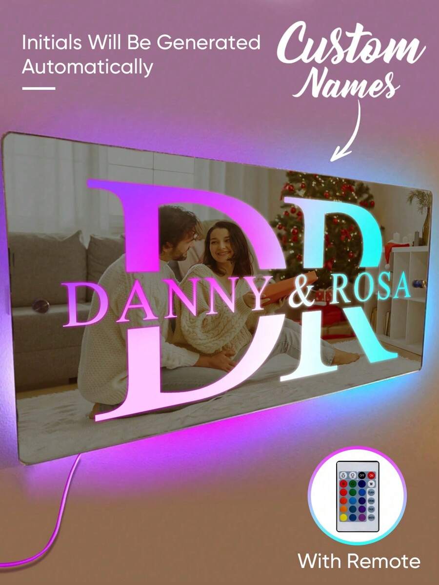 1pc Custom Name Mirror LED Light, Personalized Light Up Mirror Signs, Personalized Name Mirror Light For Wall, Custom Mirror LED Light, Personalized Name Mirror Light Bedroom Wall Art, Personalised Name Mirror LED Light Up Bedroom Sign, Birthday Gifts, Home Decoration, Anniversary Gifts, Holiday Gifts, House Warming Gifts, Gift For Her, Gift For Him,Colorful,Kawaii,Minimal Chic,Cute,Custom,Personalized,Unique,Ideal Gifts For Him,Ideal Gifts For Her,Her,Boyfriend,Girlfriend,Family,Friends,Nightlight,Neon Lights,Home Goods,Room Decor,Holiday Decor,For Anniversaries,For Birthdays,For Weddings - With Remote Control-upgraded Version - View 1