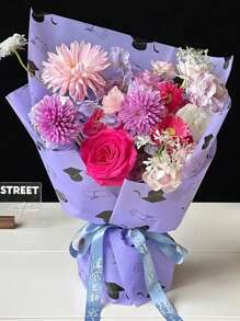 10 piezas/5 piezas de papel celofán para regalos de graduación, estilo coreano, papel semi-transparente y resistente al agua con diseño de flores de rosa, ideal para envoltura de regalos - Multicolor - Ver 12