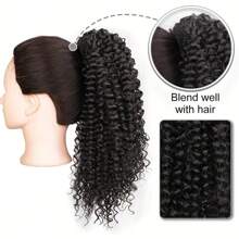 Drawstring Ponytail Deep Curly Heat Resistant 100% Human Hair Instant Clip Ponytail Extension Protective Style Kinky Curly Hair Pieces For Women - Natural Black - View 5