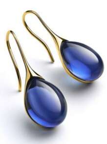 1 paire de boucles d'oreilles dormeuses de mode avec pierre de l'œil de chat incrusté, options multicolores, boucles d'oreilles métal à goutte d'eau de mode personnalisées pour femmes