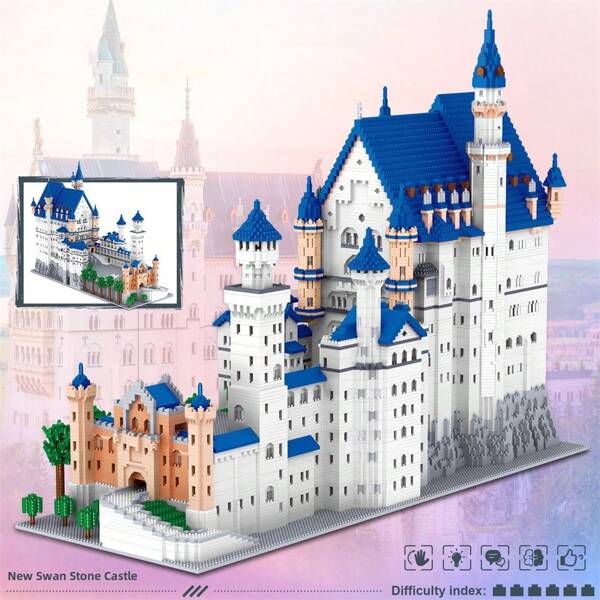 11 810 pièces Célèbre architecture mondiale Swan Lake Castle Micro Blocks Set, Kit de construction de modèle, jeu de construction créatif pour adultes, ensemble de construction de loisirs pour tous les passionnés, cadeau d'anniversaire