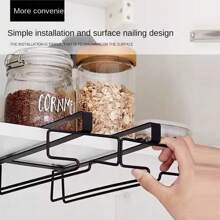 1 Piece Goblet Rack Under Cabinet Wine Glass Holder, Kitchen Hanging Glass Metal Storage Rack, Nail Free Glasses Storage Rack, Black White, Space Saving, Easy To Install, Non-Slip, Affordable, For Home, Bar, Kitchen, Cafe, Offices And Hotels, For Outdoor, Camping