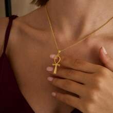 18K埃及十字架项链，黄金安卡项链，男女皆宜的不锈钢古埃及珠宝，生命象征项链，送给亲朋好友的珠宝礼物 - 金色 - 查看 5