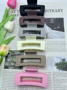 6pcs/Set Women Barrettes, Black White Brown Rectangular Tooth Design Hair Clips, Fashion & Versatile, Suitable For Everyday, Outdoor, Holiday, Party, All Seasons