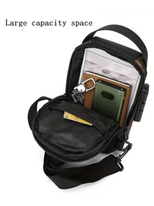 男士牛津纹理斜挎包带密码锁 - 时尚摩托车斜挎包带手机袋，拉链开合适合日常通勤，防盗斜挎胸包 - 休闲运动旅行斜挎包带可调节肩带，多口袋腰包，适合户外旅行、婚礼、复活节，是送给父亲、丈夫、男朋友和老师的完美礼物