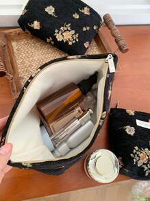 1 Pieza/Set Bolsa de maquillaje con estilo floral multifuncional para almacenamiento de cosméticos, cuidado de la piel, crema de manos, aceite labial, esmalte de uñas, monedas, toallas sanitarias, pequeños artículos, con cierre de cremallera, estilo retro. Bolsa de maquillaje, estuche de maquillaje, neceser de viaje, organizador de cosméticos, regalo para buenos amigos, regalo del día de la madre, regalo de boda para dama de honor