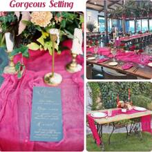 1 件波西米亚奶酪布桌旗，透明复古乡村风格桌巾，长款浪漫婚礼新娘送礼会生日派对装饰桌旗 - 玫紅色 - 查看 8