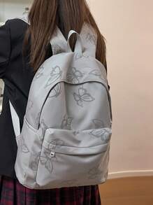 Cute Contrast Color Bow Pleated Personalized Soft Girl Student Backpack, Large Capacity For Outdoor Travel, Suitable For Laptop, Books, Clothes - Grey - View 2