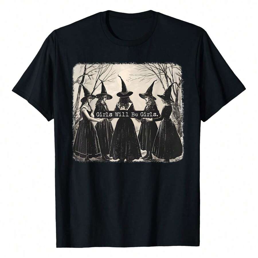 Girl Will Be Girl, Funny Witch, Witchy Vibes Flattering Plus Size T-Shirt For Women – Elegant And Comfortable, Perfect For Any Occasion - 黑色 - 查看 1