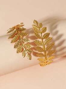 1pc Creative Hollow Leaf Design Arm Cuff, Chic Accessory For Summer Parties, Festivals, Weddings, Holidays And Other Celebrations - Golden Leaves - View 2