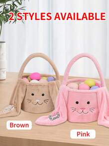 定制名字刺绣复活节篮子，毛绒长耳兔礼品篮，热毛绒兔子桶，毛绒礼品袋，学生手提袋，糖果袋，毛绒袋，复活节彩蛋篮子，可定制刺绣复活节兔子，圆柱形零食袋 - 彩色 - 查看 4
