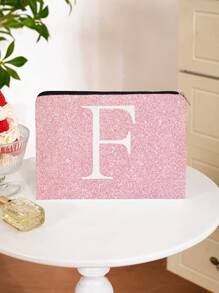 Letter Print Foundation Girl Gift Party Makeup Bag Zipper Bag Double Lined Toiletries Handbag Storage Makeup Bag Toiletry Bag Travel Wash Bag Toiletry Travel Bag Makeup Storage Beach Beach Bag Vacation Holiday Essentials School Supplies Travel Essentials Ladies For College Dorm Bathroom