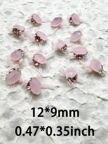 2 件蝴蝶结水晶装饰冰花和鸡蛋美甲 3D 配件，半透明粉色 - 粉色 - 查看 6
