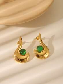 1 对欧美风格 18K 镀金不锈钢多色猫眼石几何月亮形状耳环，适合女性、女孩、日常佩戴、节日、婚礼、派对、生日作为装饰配饰或礼物