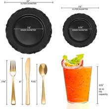 Elegant Plastic Plates, Disposable Dinnerware Sets, Plastic Dinner Plates, Disposable Plates For Party, Disposable Plastic Plates, Party Plates (Black, Wedding Value Set (60 Guests)) - Multicolor - View 2
