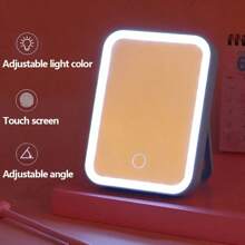LED Makeup Mirror With Touch Sensor, 3 Color Lighting Modes, Natural & Warm Light, Adjustable Brightness, Portable Folding Tabletop Cosmetic Mirror With USB Charging, Lithium Rechargeable Battery,Plastic Surface - Compact & Travel-Friendly - LED Makeup Mirror - View 8