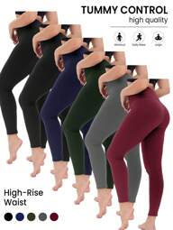 6 Pack Leggings For Women - High Waisted Tummy Control Yoga Pants For Workout Gym Black Leggings