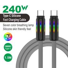 kamyuurs Kamyuurs With LED Light USB C To USB C Cable 240W (Compatible100w, 85w, 60w, 45w)Silicone C-C Charging Cable, Compatible With IPhone 15 16 Compatible With Huawei Compatible With Samsung Compatible With Xiaomi Series Fast Charging Seven Color Breathing Light(Attention: The Charging Light Interface Has A Light, Not A Seven Color Data Cable)