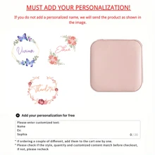 1pc Customizable Name Leather Jewelry Box,Mother's Day Gift, Personalized Birthday Flower Design, Versatile Storage Case For Bridesmaid Gift, Birthday, Valentine'S Day Present, Classic Style, Rectangular, Snap Closure, Plastic Interior, No Power Required, Jewelry Boxes