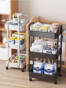 1 pezzo, carrello piccolo, scaffale di stoccaggio, quattro livelli, grande capacità, scaffale di stoccaggio mobile, multifunzionale, camera da letto, dormitorio, con ruote, scaffale di stoccaggio, scaffale per spuntino, per il soggiorno