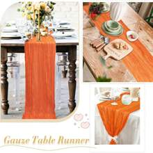1pc Bohemian Chiffon Table Runner, Countryside Style Cheese Cloth Table Linen, Romantic Long Transparent Table Runner For Wedding, Engagement, Birthday, Baby Shower, Home Decor - Orange - View 6