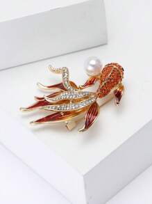 Fashionable Rhinestone Faux Pearl Goldfish Brooch For Women Animal Brooch Dress Suit Pin Accessories Party Banquet Gift