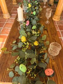 70.87 Inch Eucalyptus Rattan Wreath, 1pc Artificial Colorful Egg Eucalyptus Wreath, Suitable For Spring Home Decor, Tabletop Decor, Wall Hanging, Indoor Decoration, Dining Room, Easter Decoration - Multicolor - View 4