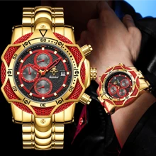 YaLaLuSi 1 pièce de la marque YaLaLuSi Montre-bracelet de luxe dorée personnalisée de grande taille pour femmes. Conception unique à trois cercles avec affichage du calendrier, du jour de la semaine et d'autres fonctions multi. Cadran à aiguilles et échelle. Boîtier de haute qualité, couleur vive et look dominant. Convient pour le travail, l'école, les fêtes, les , les sports et autres occasions. Cadeau polyvalent original, cadeau de vacances ou d'anniversaire pour la famille, les amis et les camarades de classe
