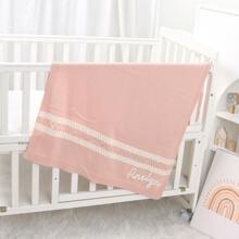 1pc Customizable Name Embroidered Handmade Knit Baby Blanket, Casual Minimalist Cozy Infant Swaddle Stroller Blanket, All Season,Multi-Functional,Ornamental,Letter,Stylish,Modern,Colorful,Cute,Adorable,Casual,Custom,Personalised,Unique,Customized,Ideal Gifts For Him,Ideal Gifts For Her,Son,Daughter