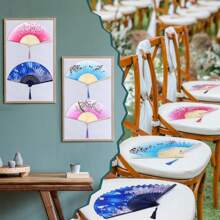 4 piezas Abanico de mano plegable, abanico de mano de material de seda para fiesta, boda, regalo, decoración de pared